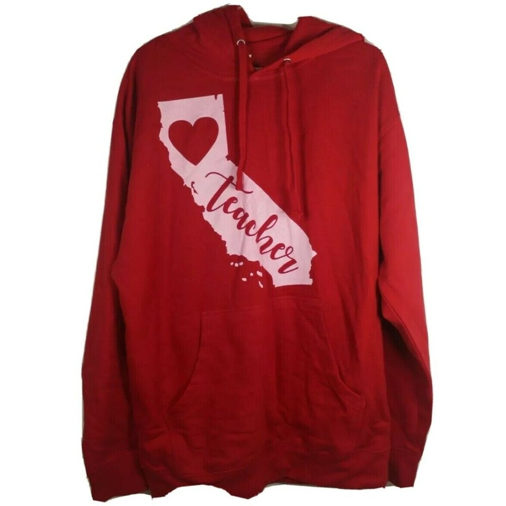 California Love Teachers Red Sweatshirt Mens Size Large Hoodie Drawstring Jacket